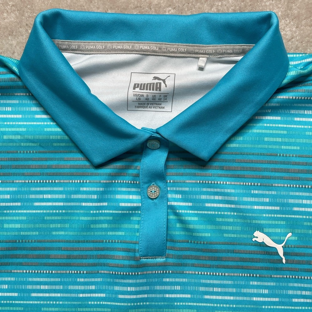 Puma Golf Sleeveless Top Blue Aqua Stripe Womens Large Active - Picture 3 of 8